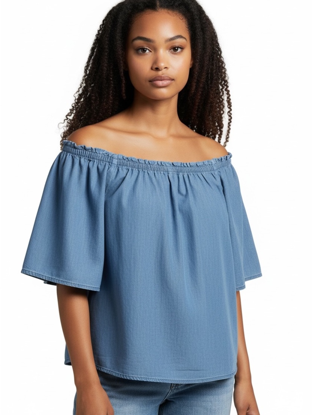 GAP Women's Blue Chambray Off-Shoulder  boho Top size medium